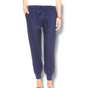 Joie Stuva Linen Joggers Pants Sz XS Navy Blue Relax Fit Pull On Drawstring